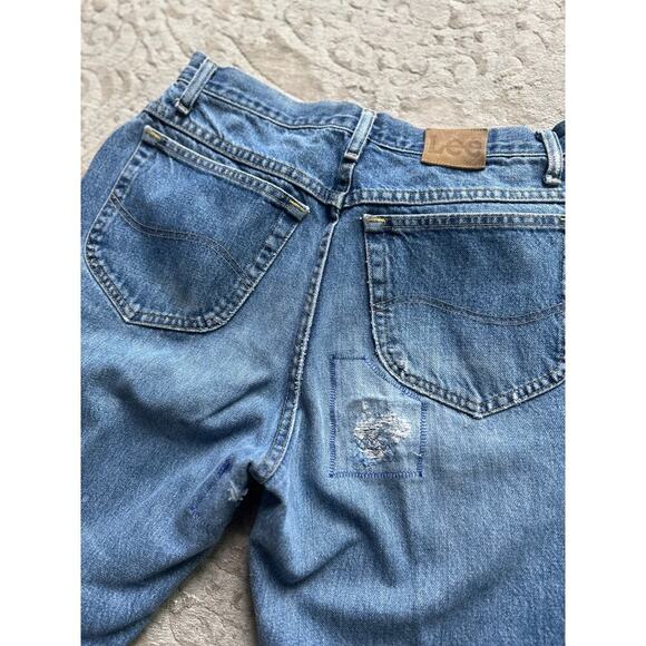 Vintage 90s Lee Jeans 33x30 Straight Leg Upcycled Distressed Mended Unisex Denim - Picture 8 of 9